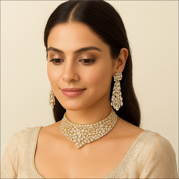18KT Diamond Bridal Choker Set – Maharani Signature Edition - Image 3