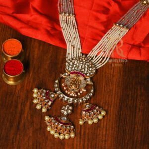 Kundan & Pearl Temple Necklace Set with Lakshmi Motif
