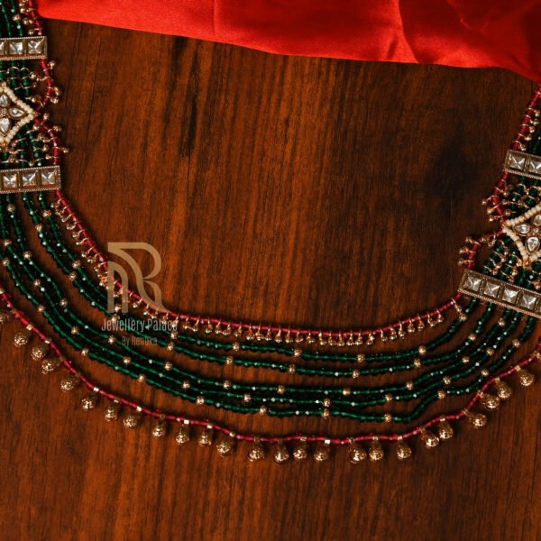 Emerald Beaded Layered Kundan Necklace - Image 4