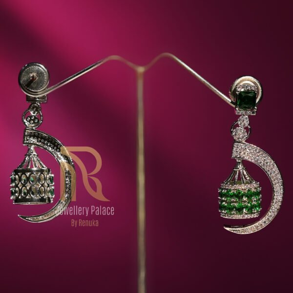 Emerald & Diamond Crescent Drop Earrings - Image 4