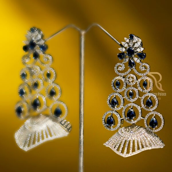 Royal Blue Sapphire & Diamond Cascade Earrings - Image 4