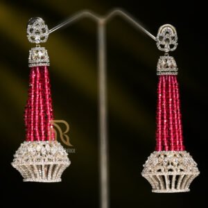 Ruby Tassel & Diamond Crown Earrings