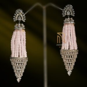 Rose Quartz Tassel Diamond Earrings
