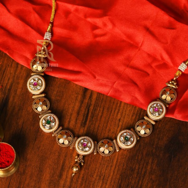 Antique Kundan Choker Necklace with Ruby & Emerald Accents