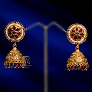 Floral Kundan Jhumka Earrings with Multicolor Beads
