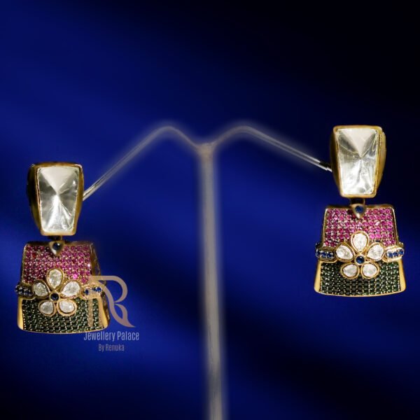 Floral Kundan & Dual-Tone Stone Earrings