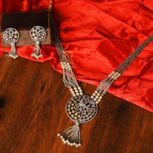 Elegant Pearl & Kundan Peacock Necklace Set with Earrings
