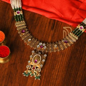 Antique Temple Necklace with Ruby & Emerald Accents
