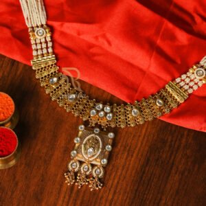 Antique Temple Necklace with Pearl Strands & Kundan Work