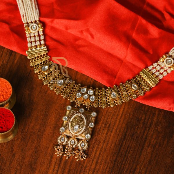 Antique Temple Necklace with Pearl Strands & Kundan Work