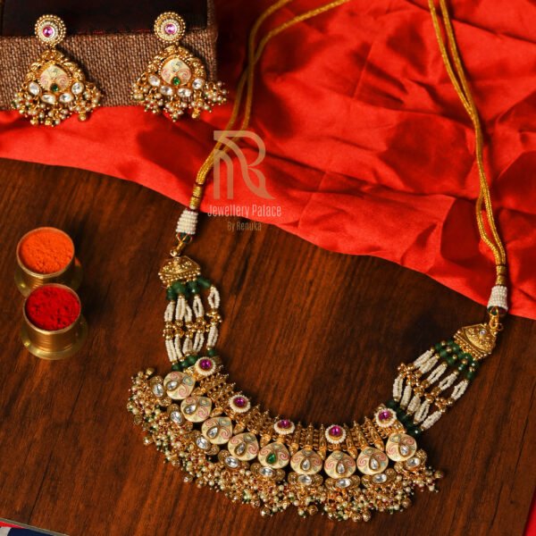 Traditional Meenakari Kundan Necklace Set with Earrings