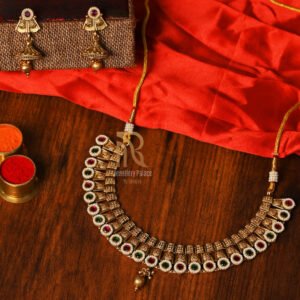 Antique Gold Lakshmi Coin Necklace with Ruby & Emerald Accents