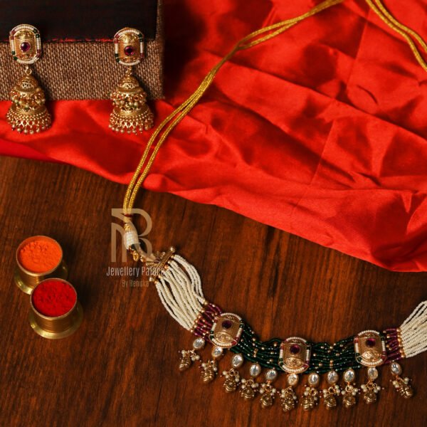 Temple Inspired Ruby & Beaded Choker Necklace - Image 2