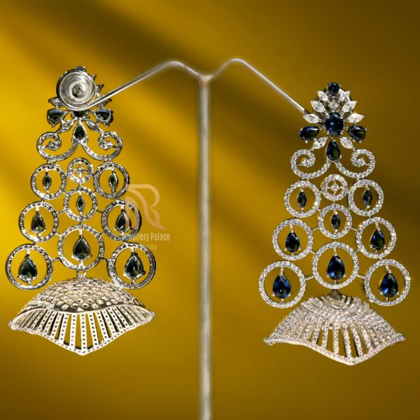 Royal Blue Sapphire & Diamond Cascade Earrings - Image 3