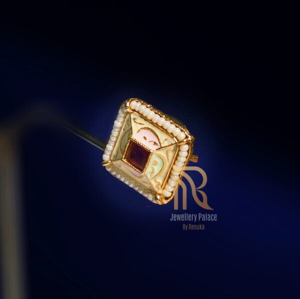 Royal Enamel Square Stud Earrings with Ruby Center - Image 4