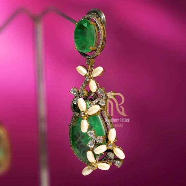 Emerald Blossom Statement Earrings - Image 4