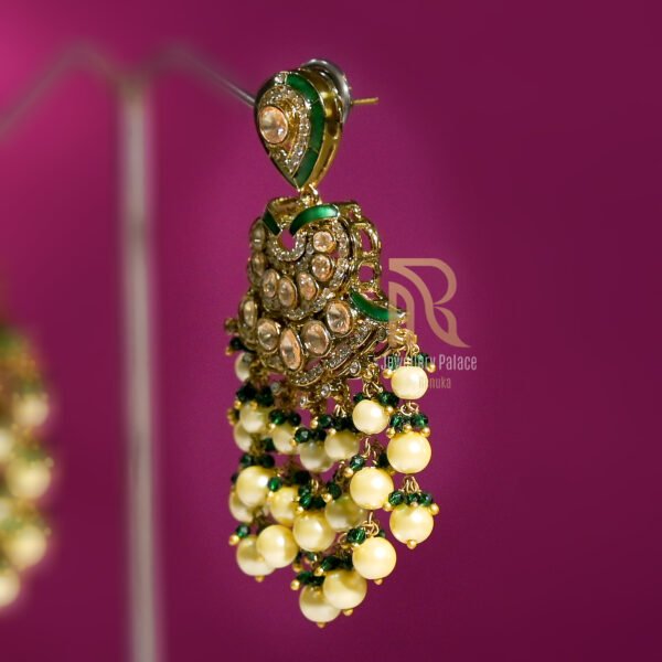 Royal Kundan Pearl Chandbali Earrings - Image 4