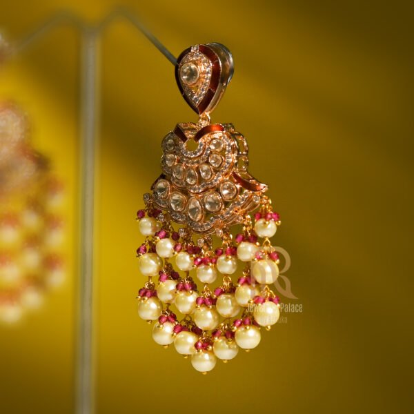 Royal Pearl & Kundan Chandbali Earrings - Image 4