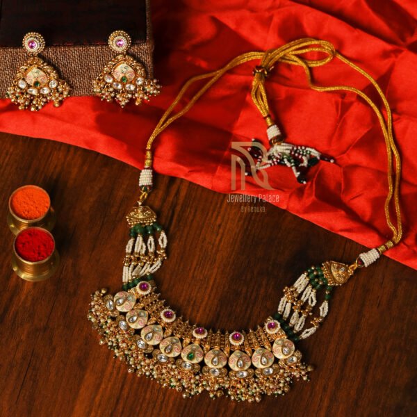 Traditional Meenakari Kundan Necklace Set with Earrings - Image 4