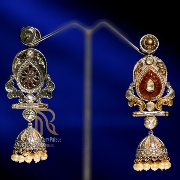 Royal Antique Kundan Temple Jhumka Earrings - Image 3
