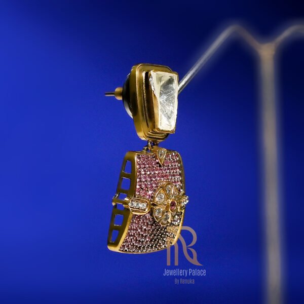 Royal Kundan & Ruby Pink Stone Earrings - Image 3