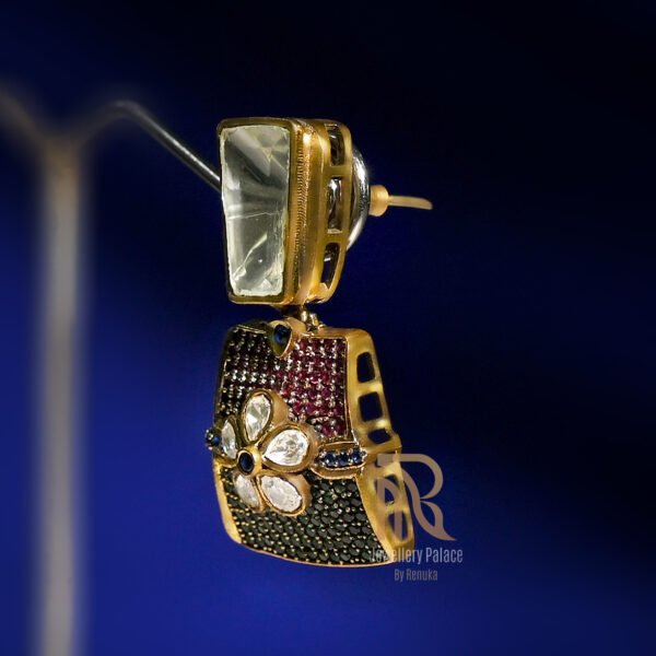 Floral Kundan & Dual-Tone Stone Earrings - Image 3