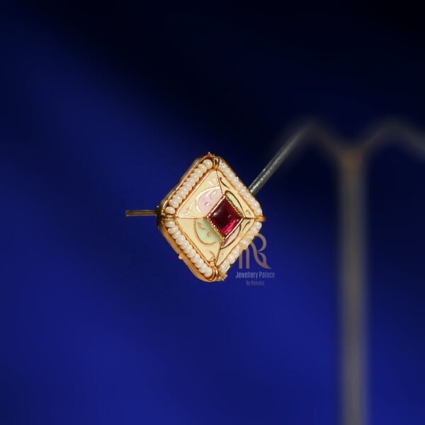 Royal Enamel Square Stud Earrings with Ruby Center - Image 3