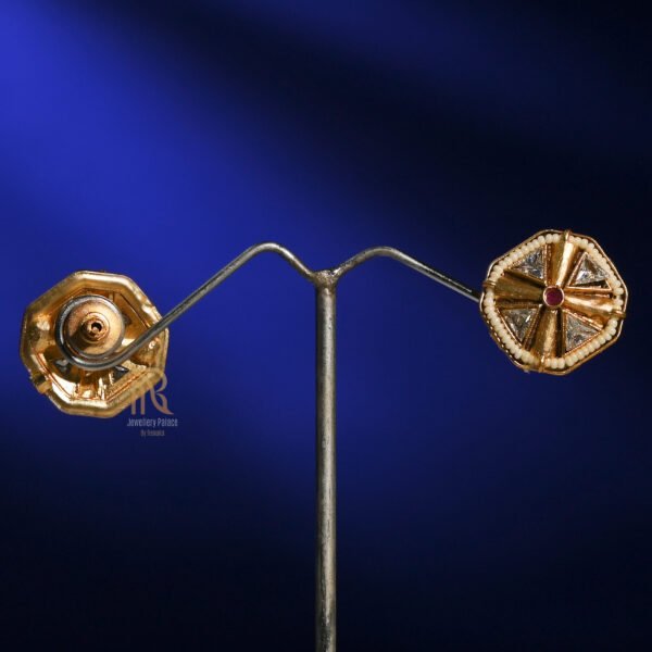 Royal Octagon Enamel Stud Earrings with Ruby Accent - Image 3