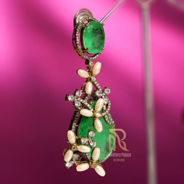 Emerald Blossom Statement Earrings - Image 3