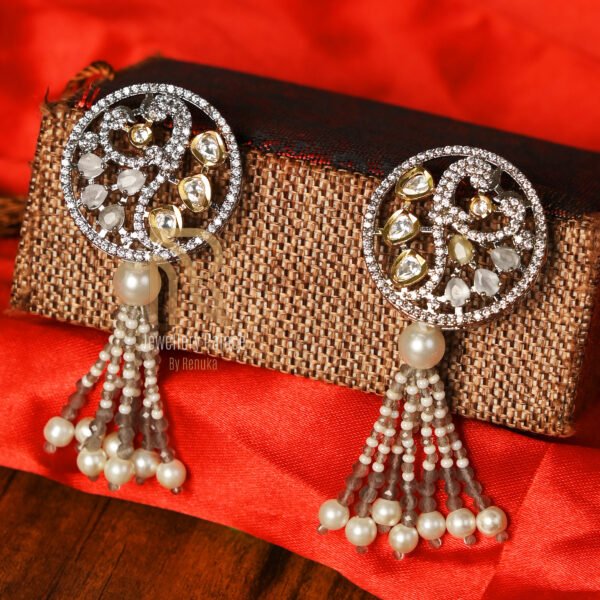 Elegant Pearl & Kundan Peacock Necklace Set with Earrings - Image 4