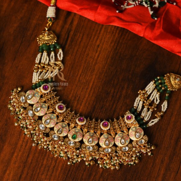 Traditional Meenakari Kundan Necklace Set with Earrings - Image 3