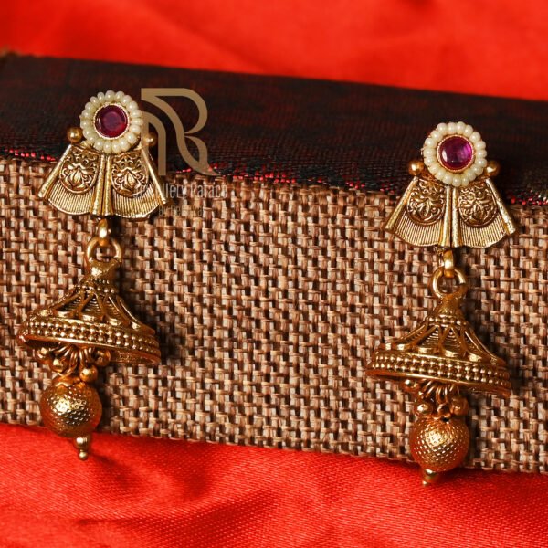 Antique Gold Lakshmi Coin Necklace with Ruby & Emerald Accents - Image 2