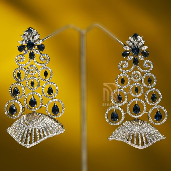 Royal Blue Sapphire & Diamond Cascade Earrings - Image 2