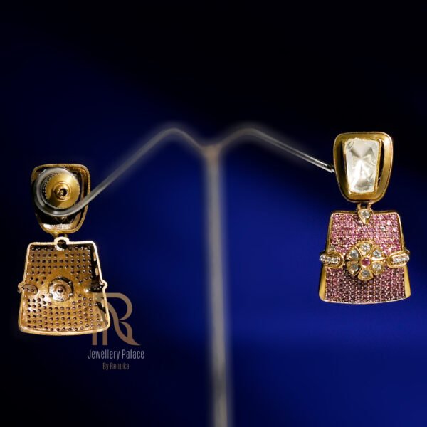 Royal Kundan & Ruby Pink Stone Earrings - Image 2