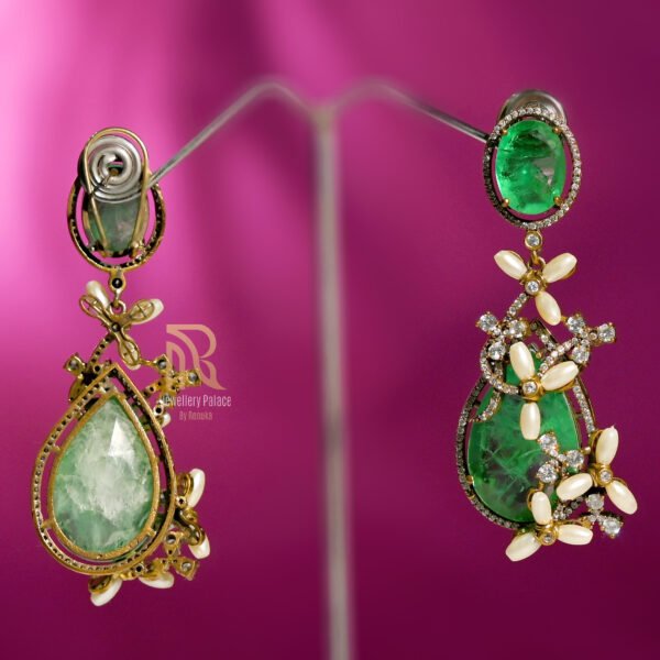 Emerald Blossom Statement Earrings - Image 2