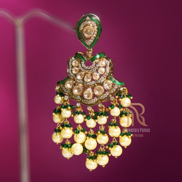 Royal Kundan Pearl Chandbali Earrings - Image 2