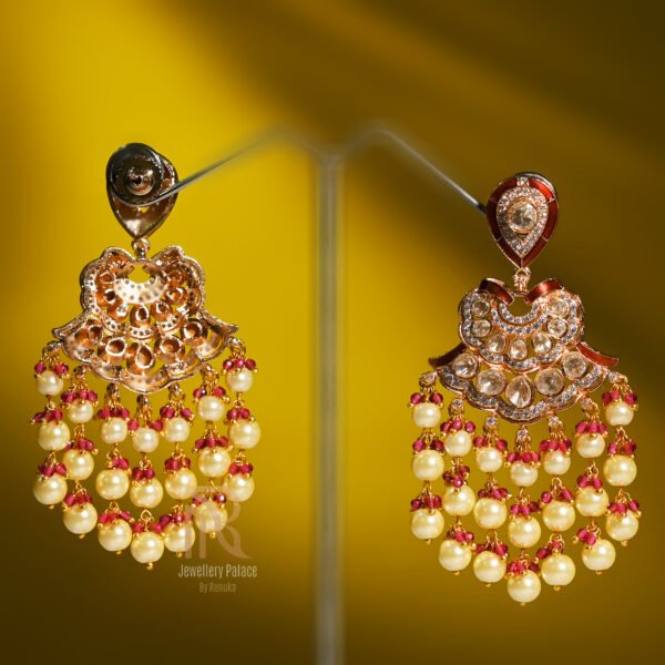 Royal Pearl & Kundan Chandbali Earrings - Image 2
