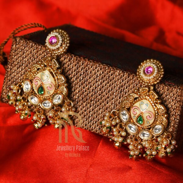 Traditional Meenakari Kundan Necklace Set with Earrings - Image 2